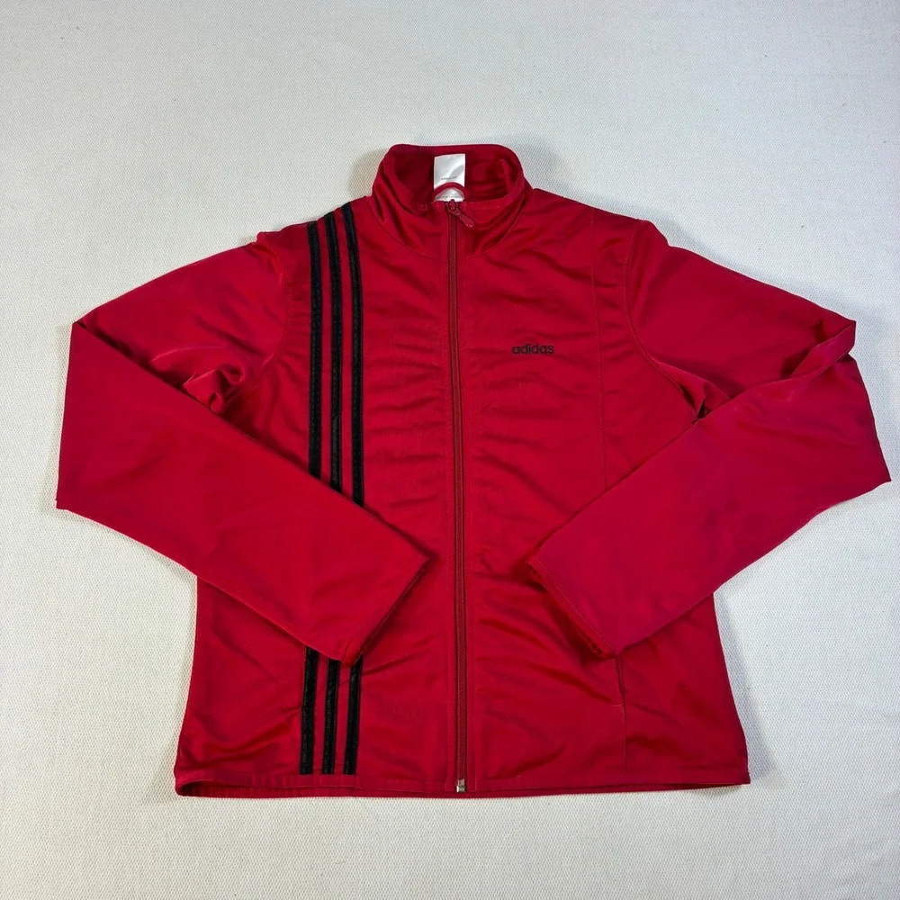 Vintage Adidas Womens Medium Track Jacket Red Black‎ 3-Stripe Full Zip Y2K 2005